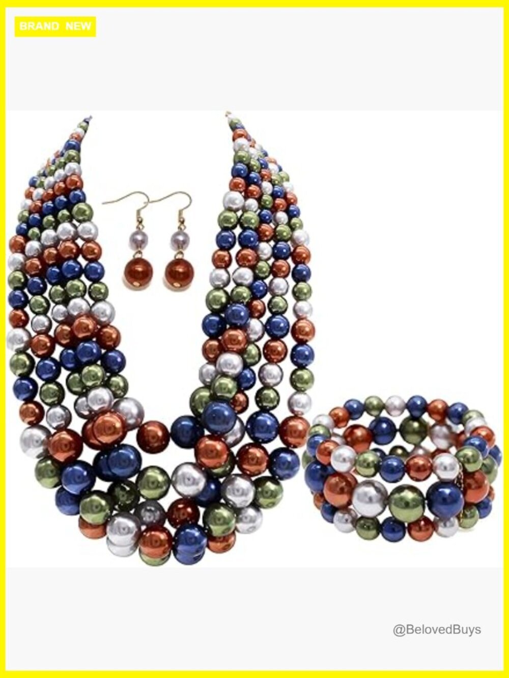 Multi Strand Chunky Pearl Statement Necklace & Earrings Set 1920s Costume
